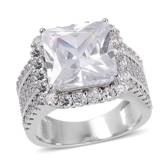 Simulated Diamond Ring in Silvertone 10.05 ctw Size 7 - Picture 1 of 7